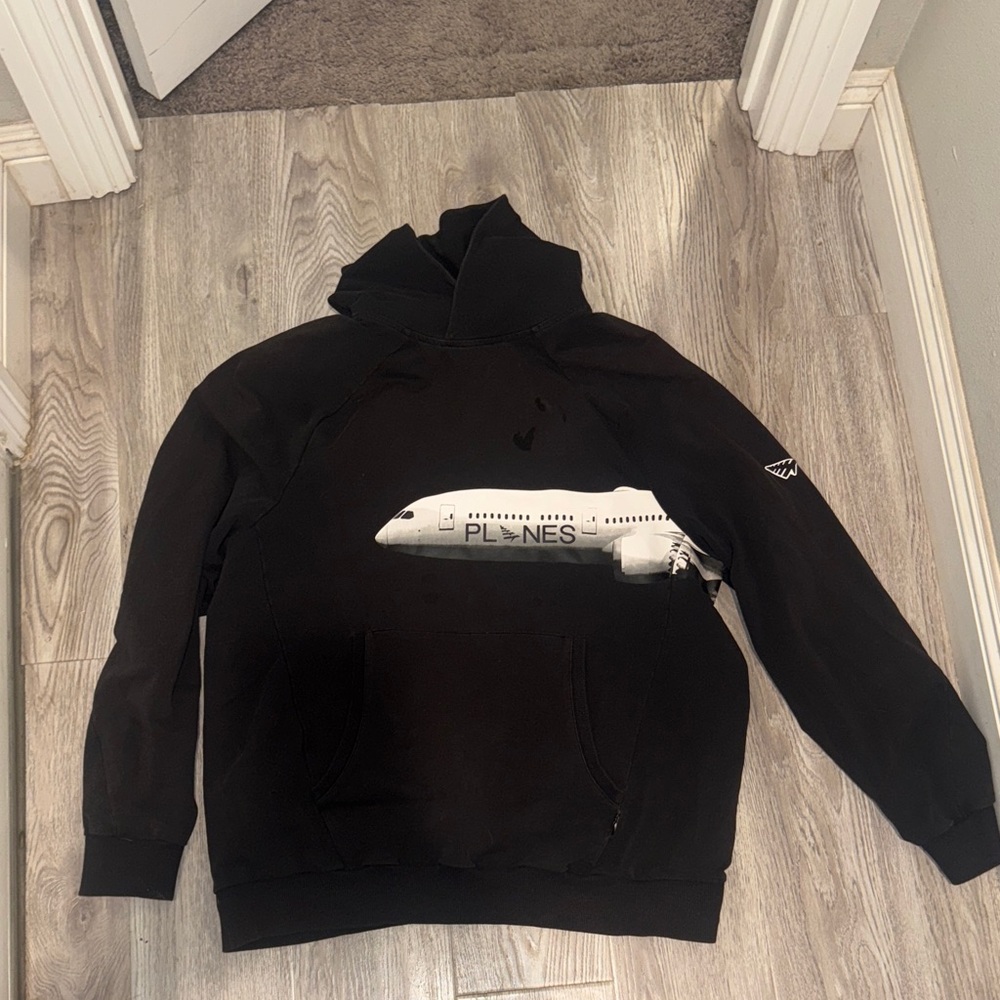 Men's Black Crewneck Sweater with Airplane Graphic